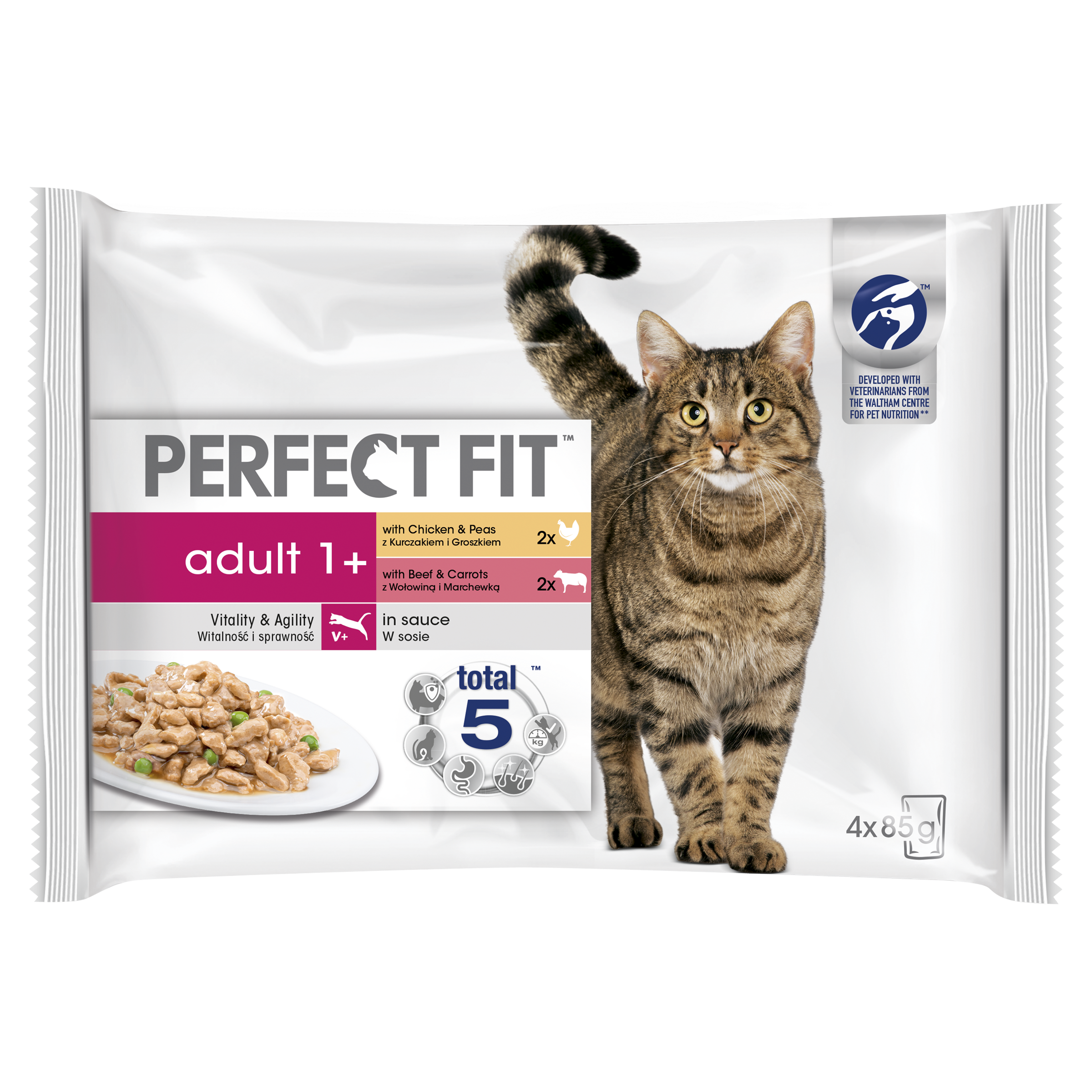 PERFECT FIT zakjes in saus Kip en Rundvlees voor volwassen gesteriliseerde katten 4x85g image